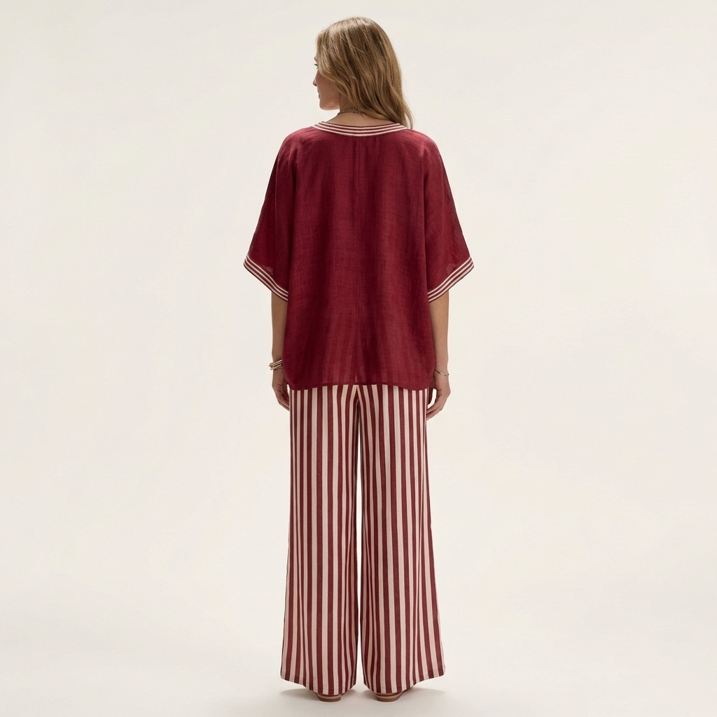 Juliana | Top Varsity a V e Set Pantaloni a Strisce Ampie