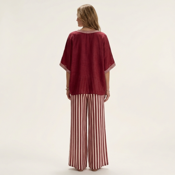 Juliana | Top Varsity a V e Set Pantaloni a Strisce Ampie