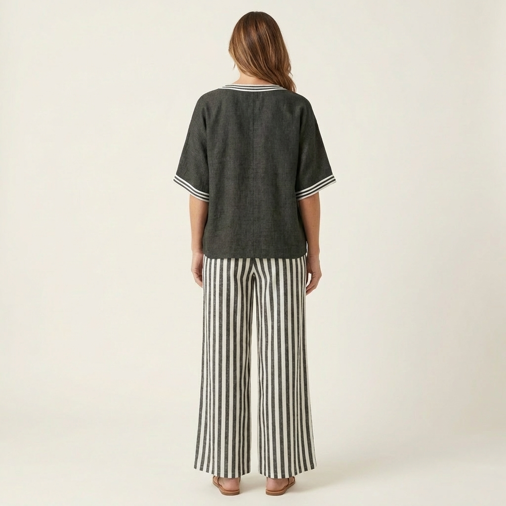 Juliana | Top Varsity a V e Set Pantaloni a Strisce Ampie