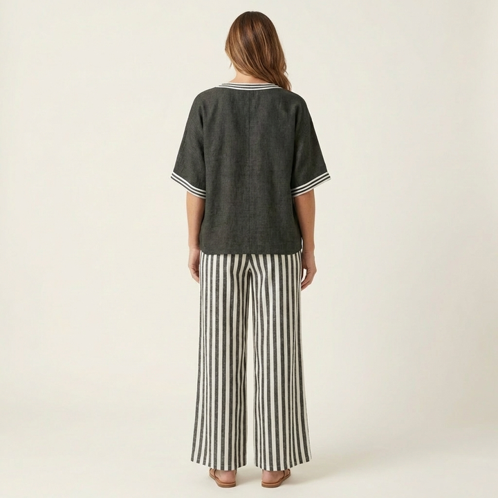 Juliana | Top Varsity a V e Set Pantaloni a Strisce Ampie