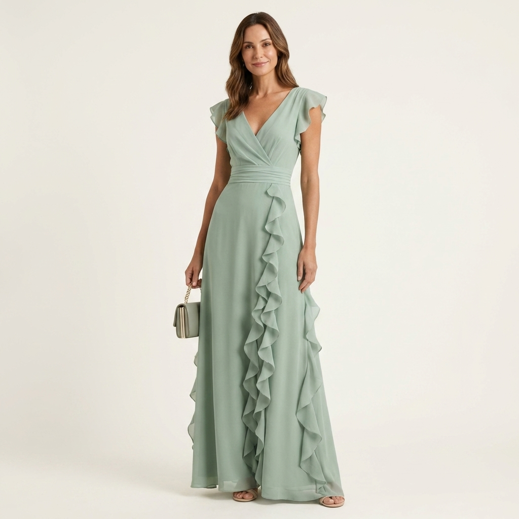 Nellyana | Abito Maxi con Scollo a V e Maniche a Farfalla