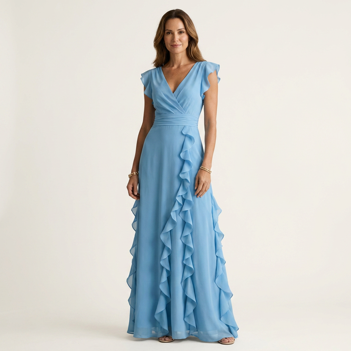 Nellyana | Abito Maxi con Scollo a V e Maniche a Farfalla