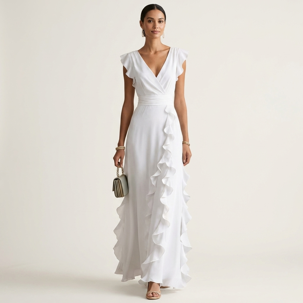 Nellyana | Abito Maxi con Scollo a V e Maniche a Farfalla