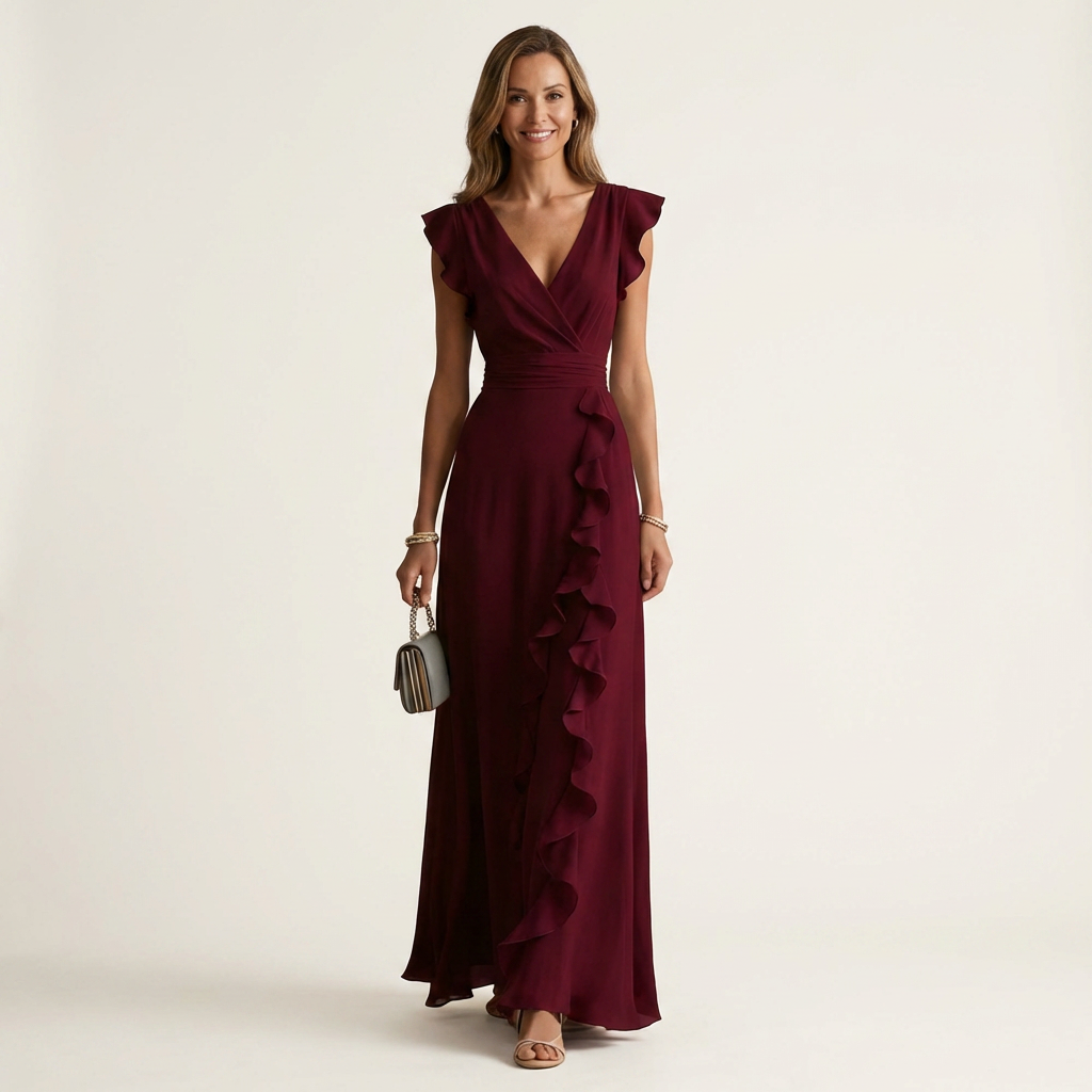 Nellyana | Abito Maxi con Scollo a V e Maniche a Farfalla