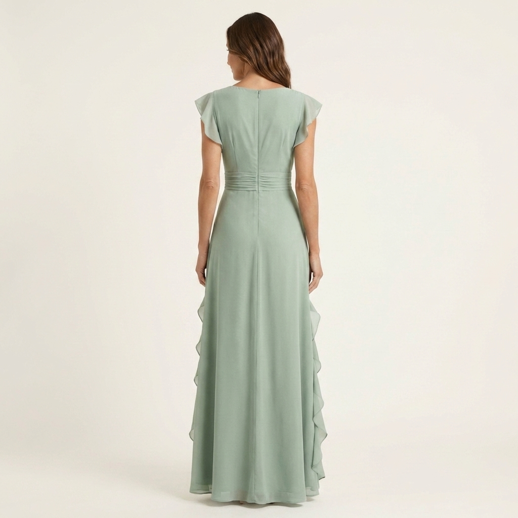 Nellyana | Abito Maxi con Scollo a V e Maniche a Farfalla