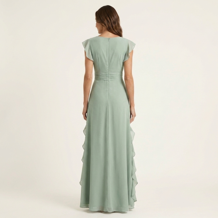 Nellyana | Abito Maxi con Scollo a V e Maniche a Farfalla