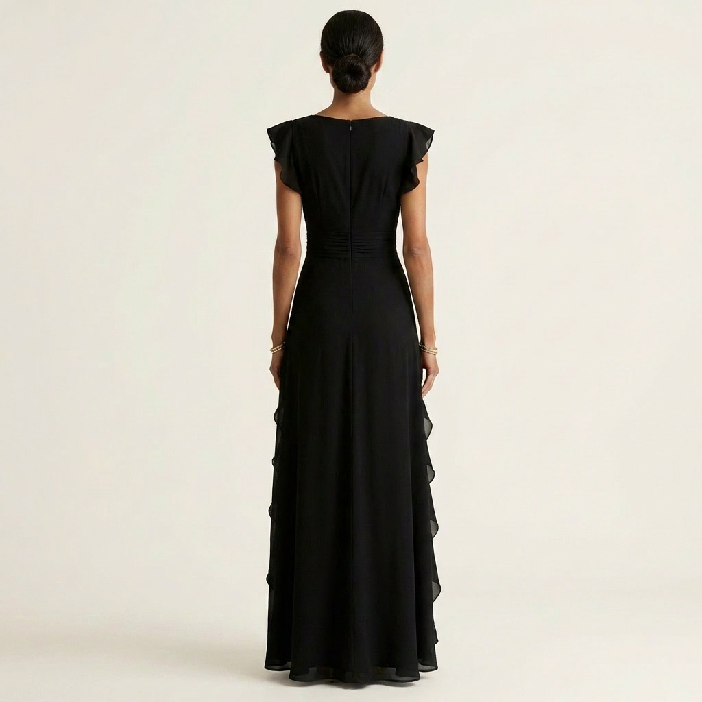Nellyana | Abito Maxi con Scollo a V e Maniche a Farfalla