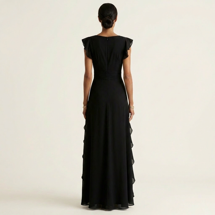 Nellyana | Abito Maxi con Scollo a V e Maniche a Farfalla