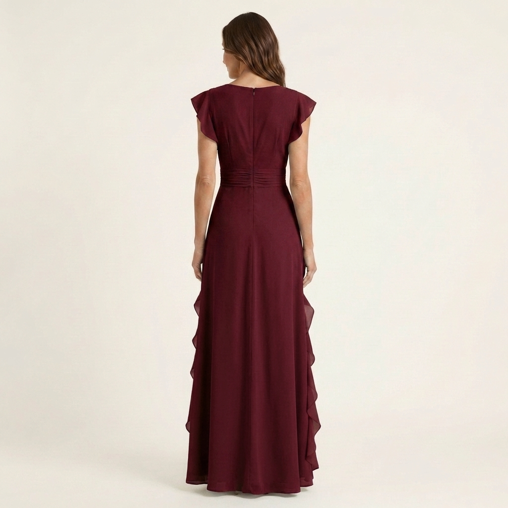 Nellyana | Abito Maxi con Scollo a V e Maniche a Farfalla