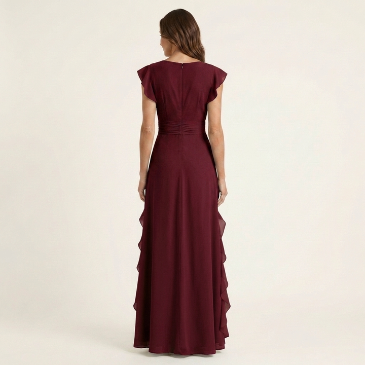 Nellyana | Abito Maxi con Scollo a V e Maniche a Farfalla
