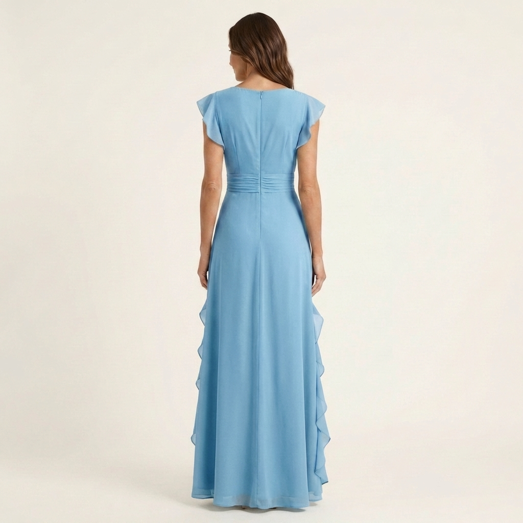 Nellyana | Abito Maxi con Scollo a V e Maniche a Farfalla