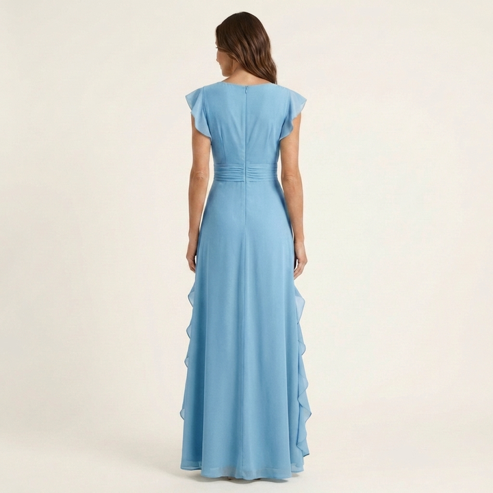 Nellyana | Abito Maxi con Scollo a V e Maniche a Farfalla