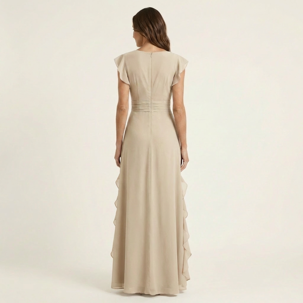 Nellyana | Abito Maxi con Scollo a V e Maniche a Farfalla