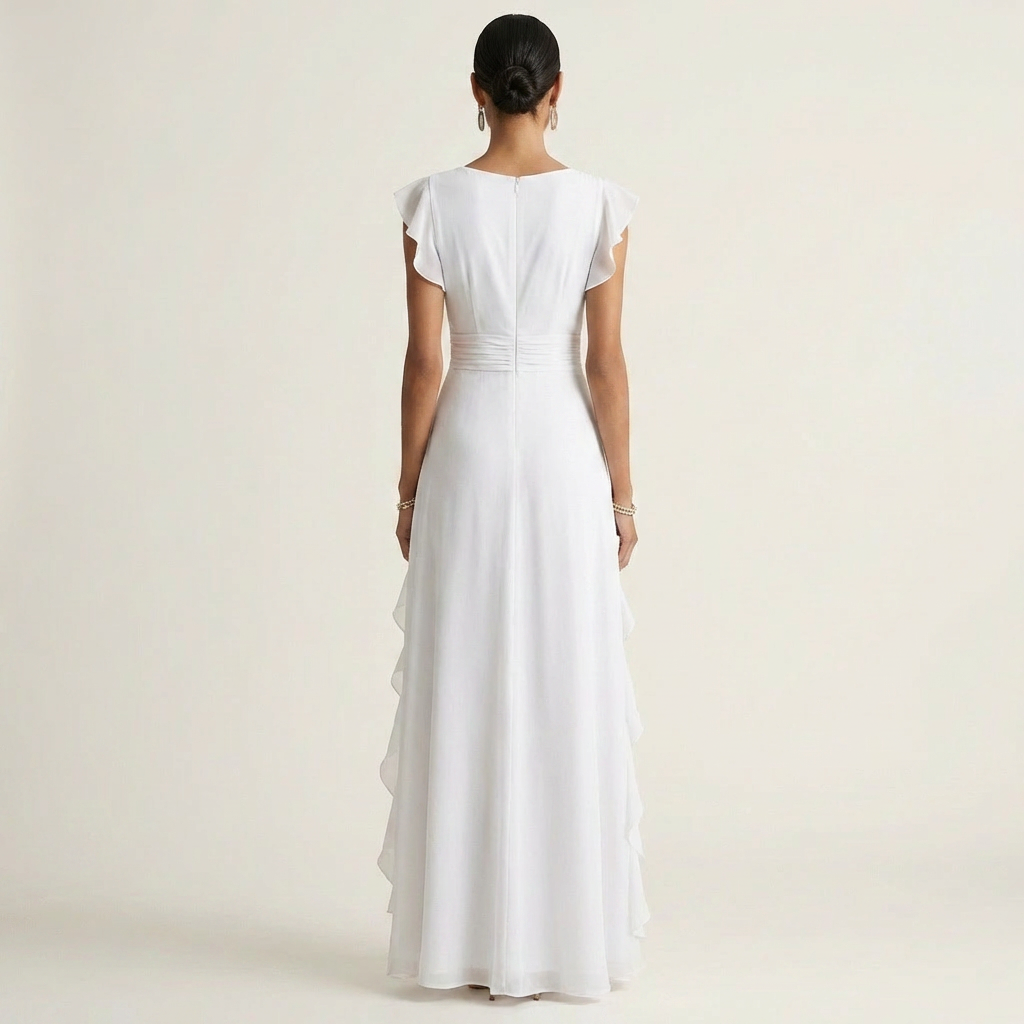 Nellyana | Abito Maxi con Scollo a V e Maniche a Farfalla
