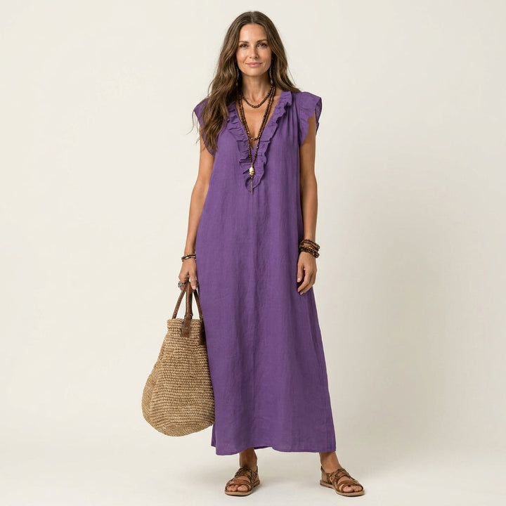 Josette | Abito Maxi con Scollatura a V e Volant