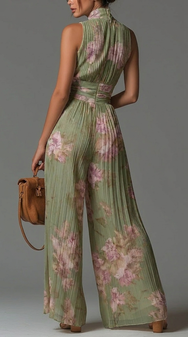Tuta in Chiffon Plissè con Fantasia Floreale