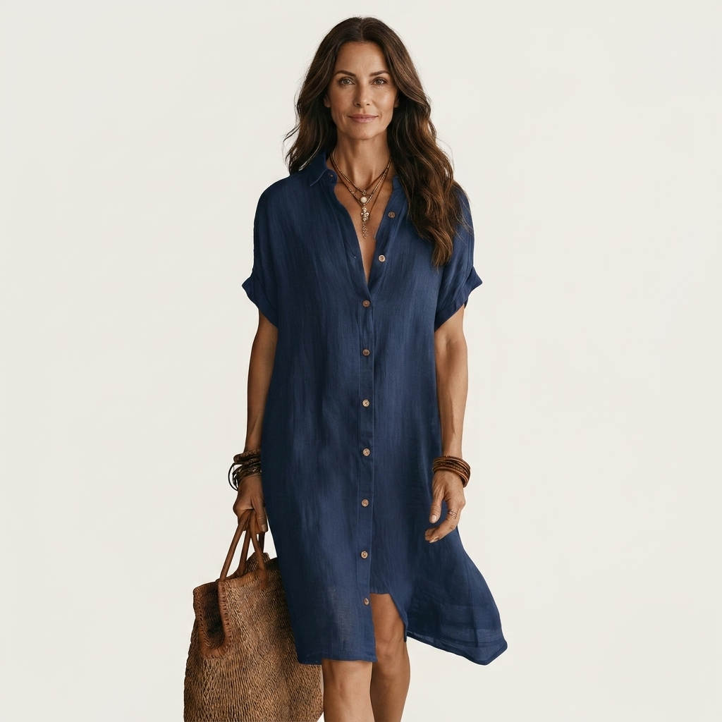 Nidalie | Vestito Camicia Midi con Maniche Arrotolate