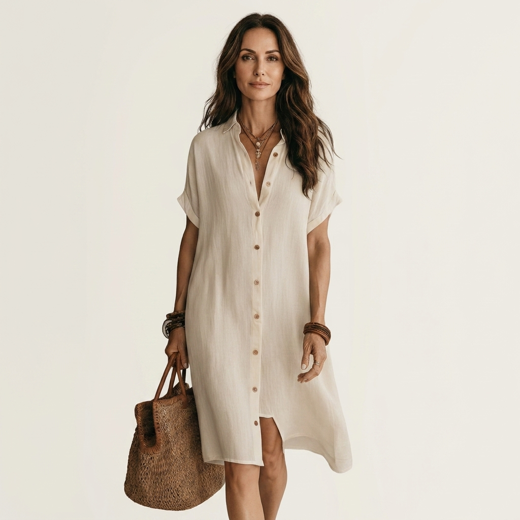 Nidalie | Vestito Camicia Midi con Maniche Arrotolate