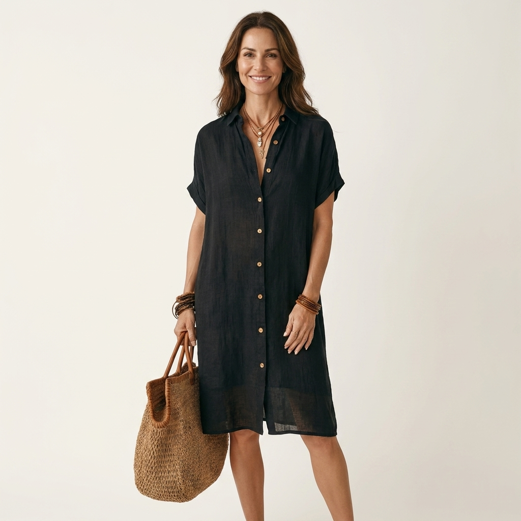Nidalie | Vestito Camicia Midi con Maniche Arrotolate