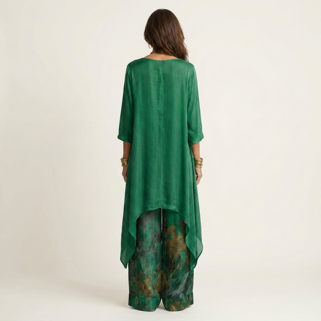 Cariola | Completo in Cotone-Seta a Due Pezzi con Tunica Asimmetrica