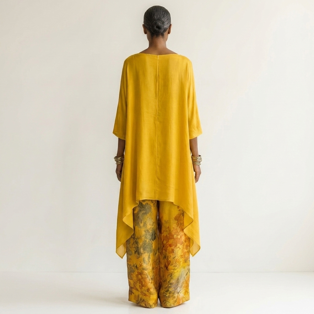 Cariola | Completo in Cotone-Seta a Due Pezzi con Tunica Asimmetrica