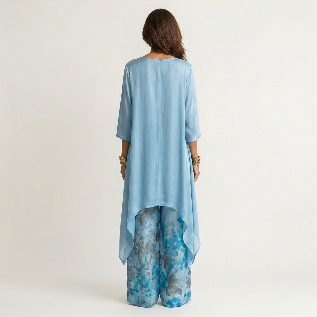 Cariola | Completo in Cotone-Seta a Due Pezzi con Tunica Asimmetrica
