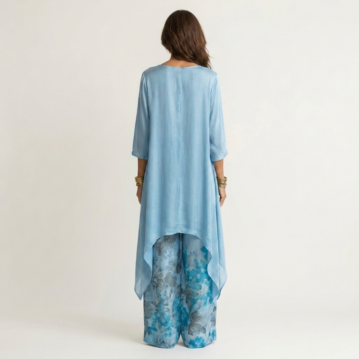 Cariola | Completo in Cotone-Seta a Due Pezzi con Tunica Asimmetrica