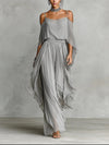 Renata | Completo Fluido Grigio con Top a Spalline e Pantaloni Leggeri