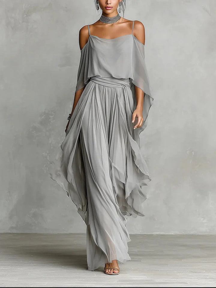 Renata | Completo Fluido Grigio con Top a Spalline e Pantaloni Leggeri
