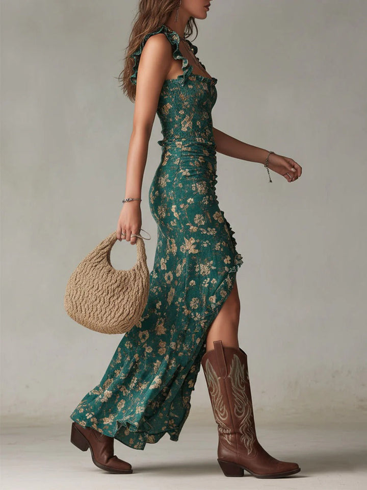 Cynthia | Abito Maxi Floreale Bohemien Arricciato