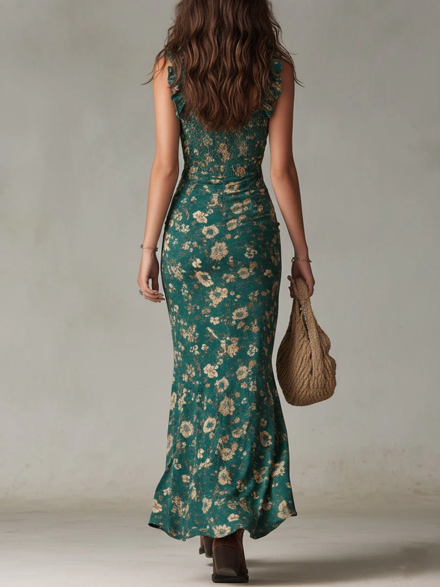 Zara | Abito Maxi Floreale Bohemien con Arricciature e Spacco Laterale