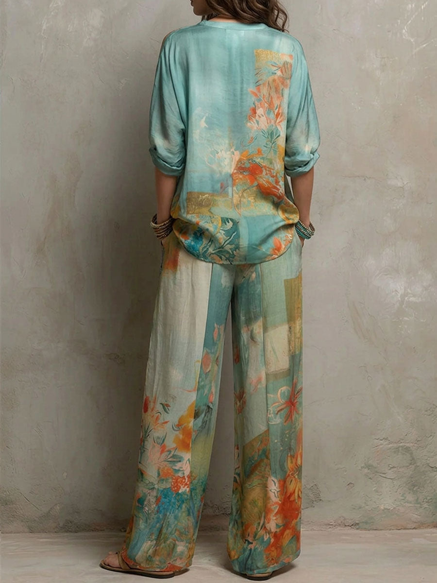 Chiara | Set elegante con stampa floreale e pantaloni a gamba larga