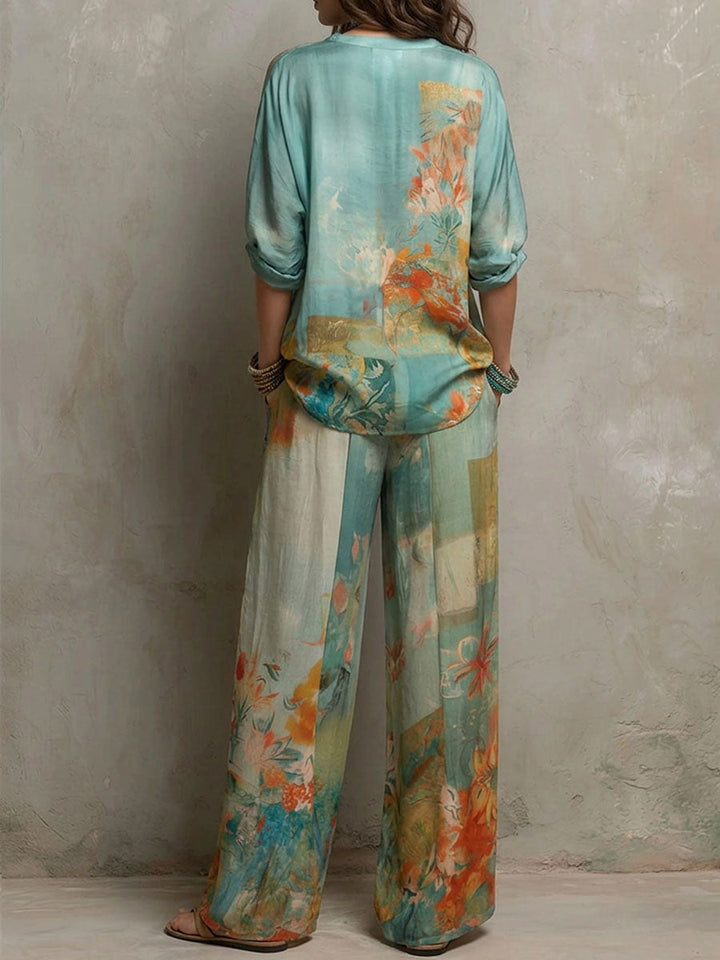 Chiara | Set elegante con stampa floreale e pantaloni a gamba larga