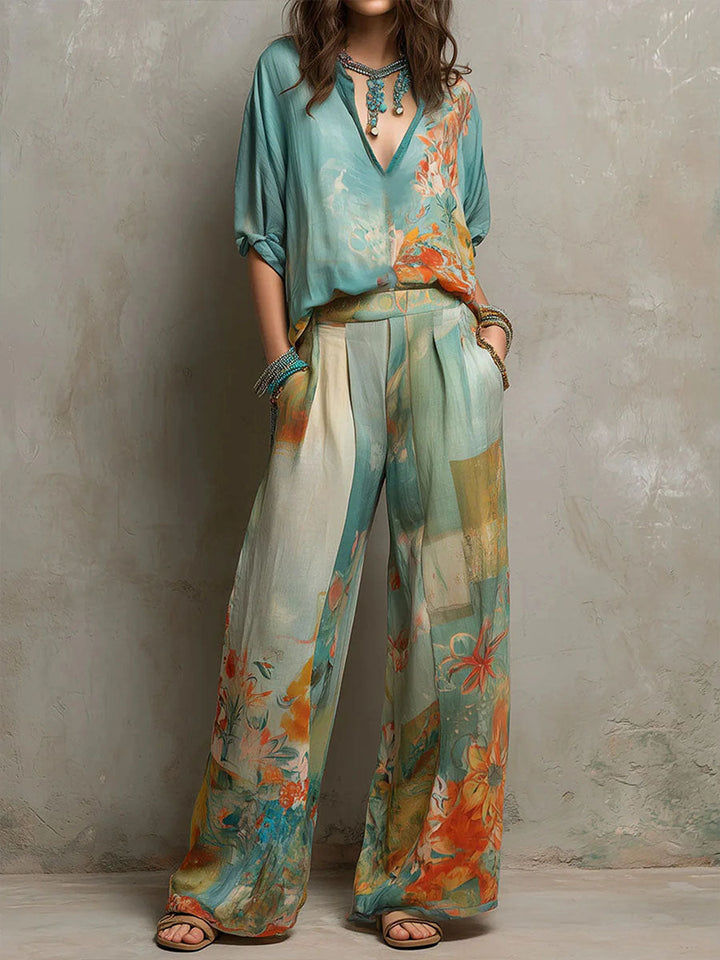 Chiara | Set elegante con stampa floreale e pantaloni a gamba larga